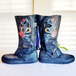 VANS Kim Saigh Reily Snake Tattoo Black Suede Leather Sneaker Boots Sz 8 EUC